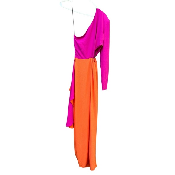 Michael Costello Evelyn One-Shoulder Colorblocked Draped Gown - Picture 7 of 10